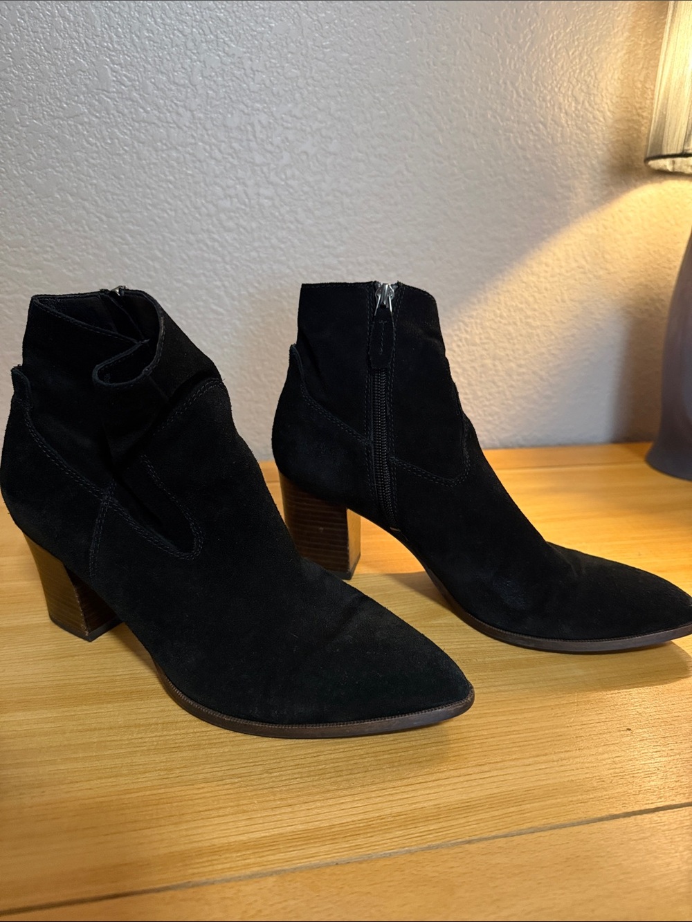Franco Sarto Black Suede Ankle Booties with Block Heel